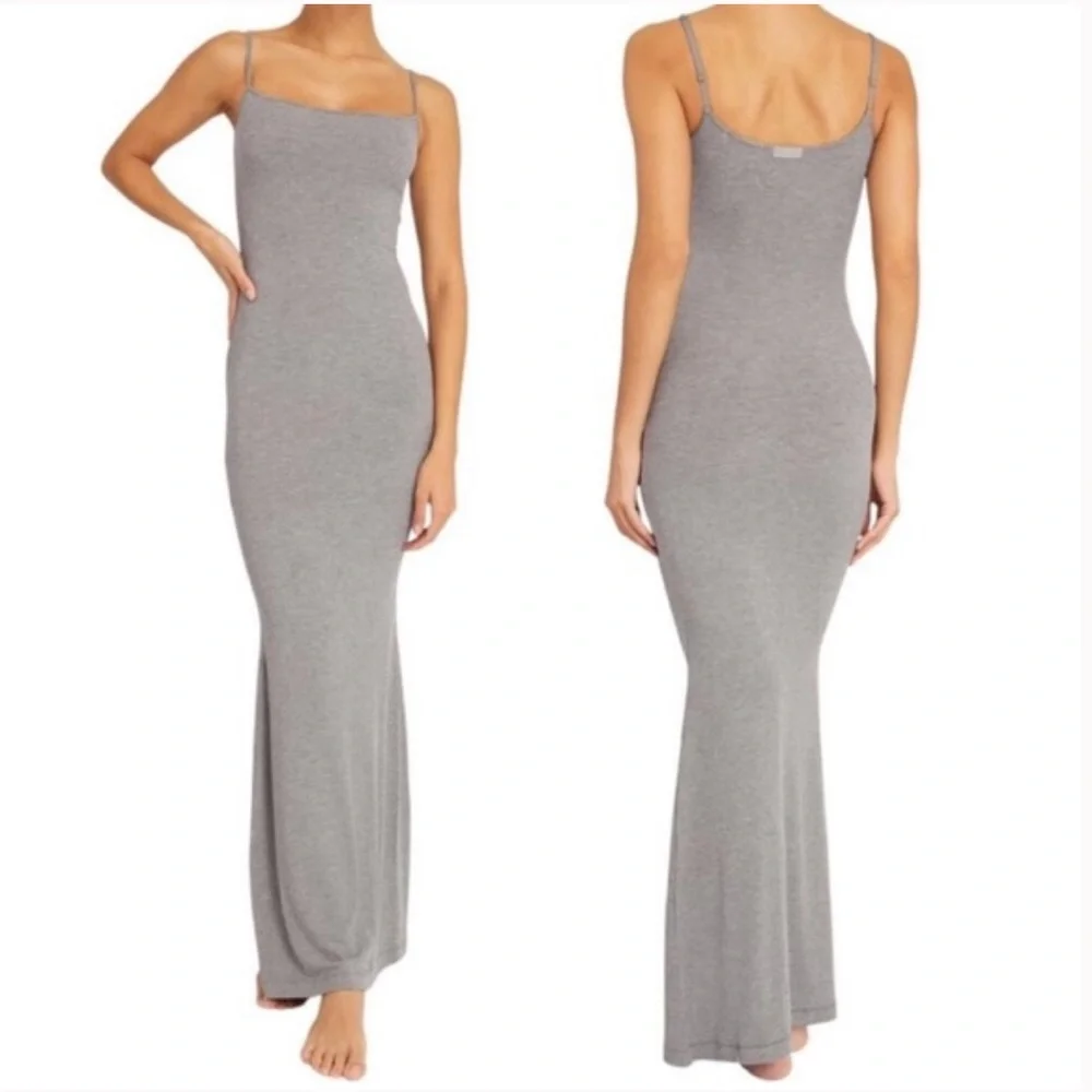 Skims Soft Lounge Heather Grey Long Maxi Slip Dress - Picture 2 of 15